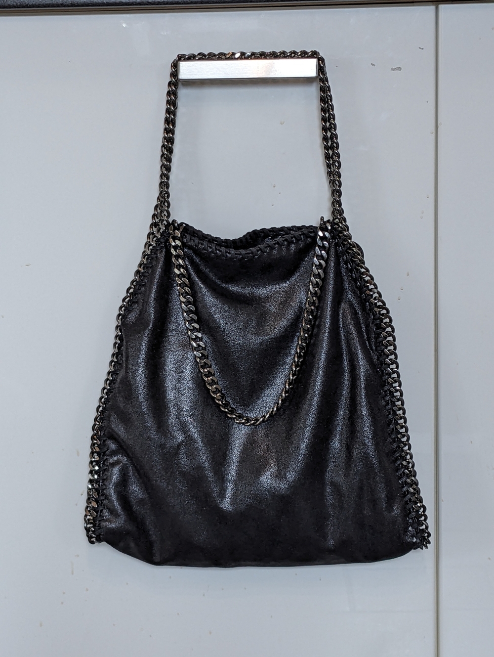 Stella McCartney Falabella Chain Trim Shaggy Deer Faux Leather Tote Shoulder Bag